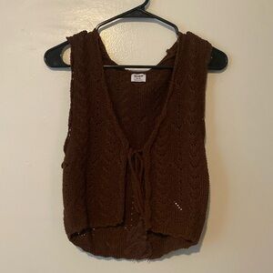 Brown Knit vest with a front tie